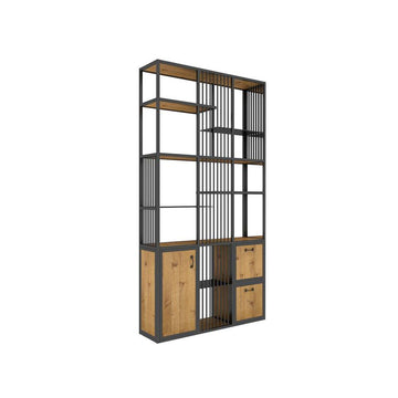 70" Industrial Etagere Bookshelf with Door in Metal